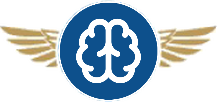 Capital Med neurosciences icon with gold wings and a navy medical emblem